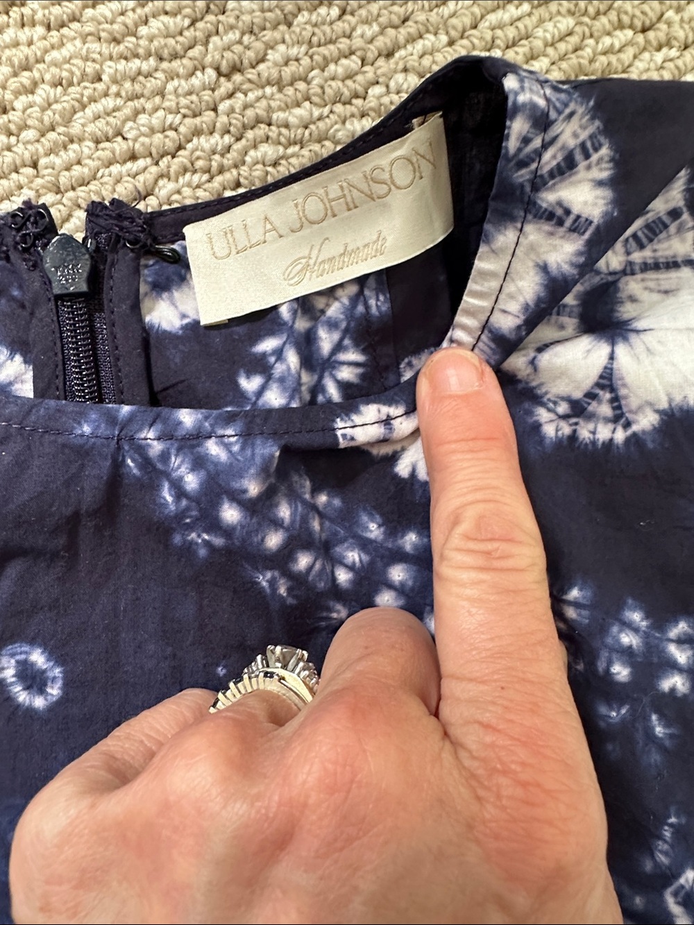 Ulla Johnson Navy and White Shibori Tie-Dye Top